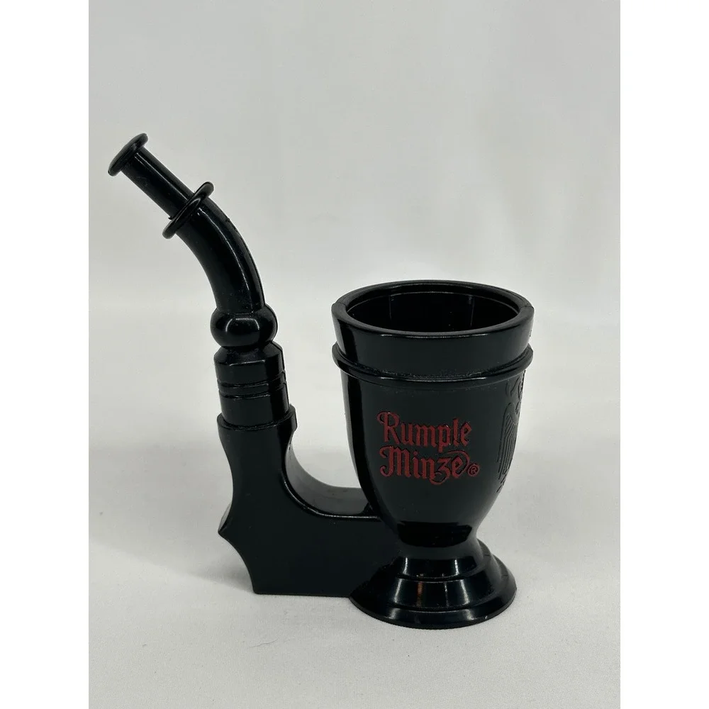 Rumple Minze Shot Glass Black Plastic Pipe Shape Novelty Barware Logo